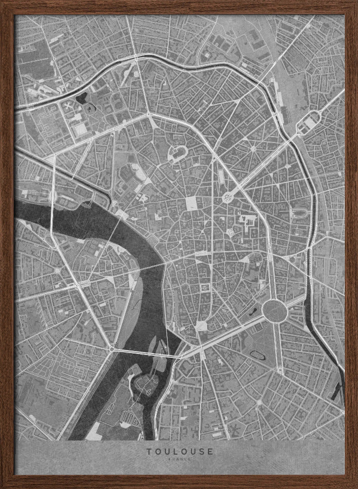 Gray vintage map of Toulouse downtown France Poster