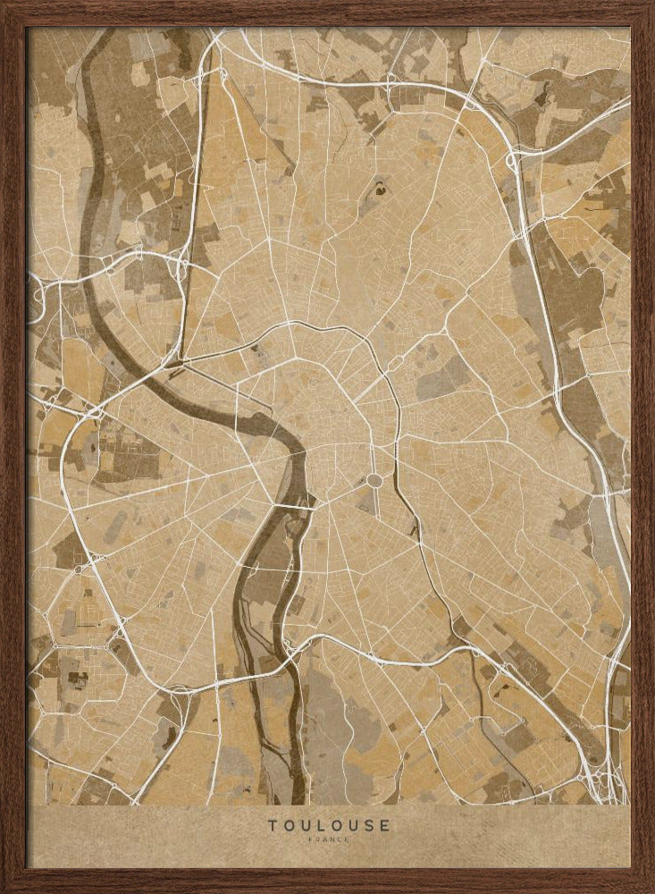 Sepia vintage map of Toulouse France Poster