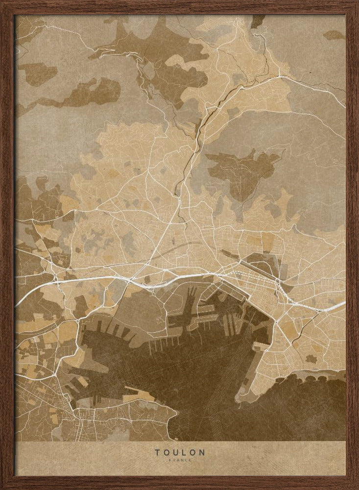 Sepia vintage map of Toulon France Poster