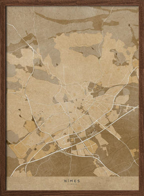 Sepia vintage map of Nîmes France Poster