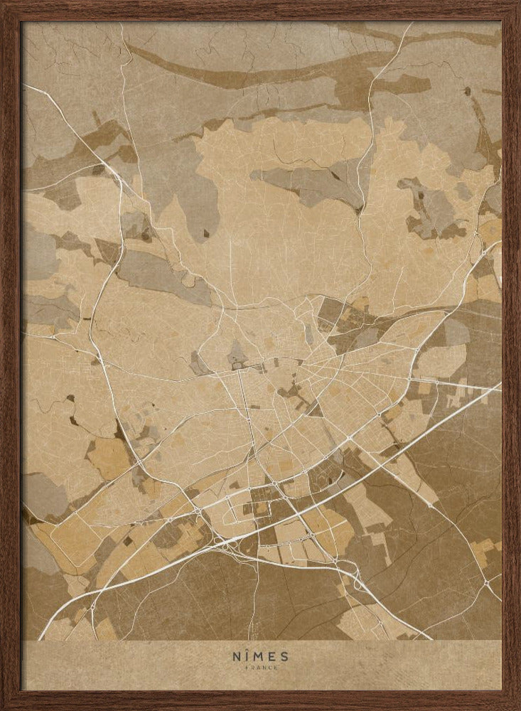 Sepia vintage map of Nîmes France Poster