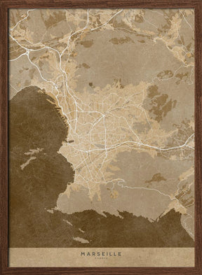 Sepia vintage map of Marseille France Poster