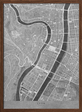 Gray vintage map of Lyon downtown France Poster