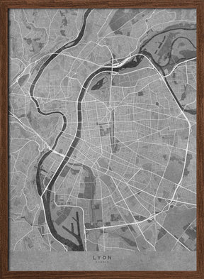 Gray vintage map of Lyon France Poster