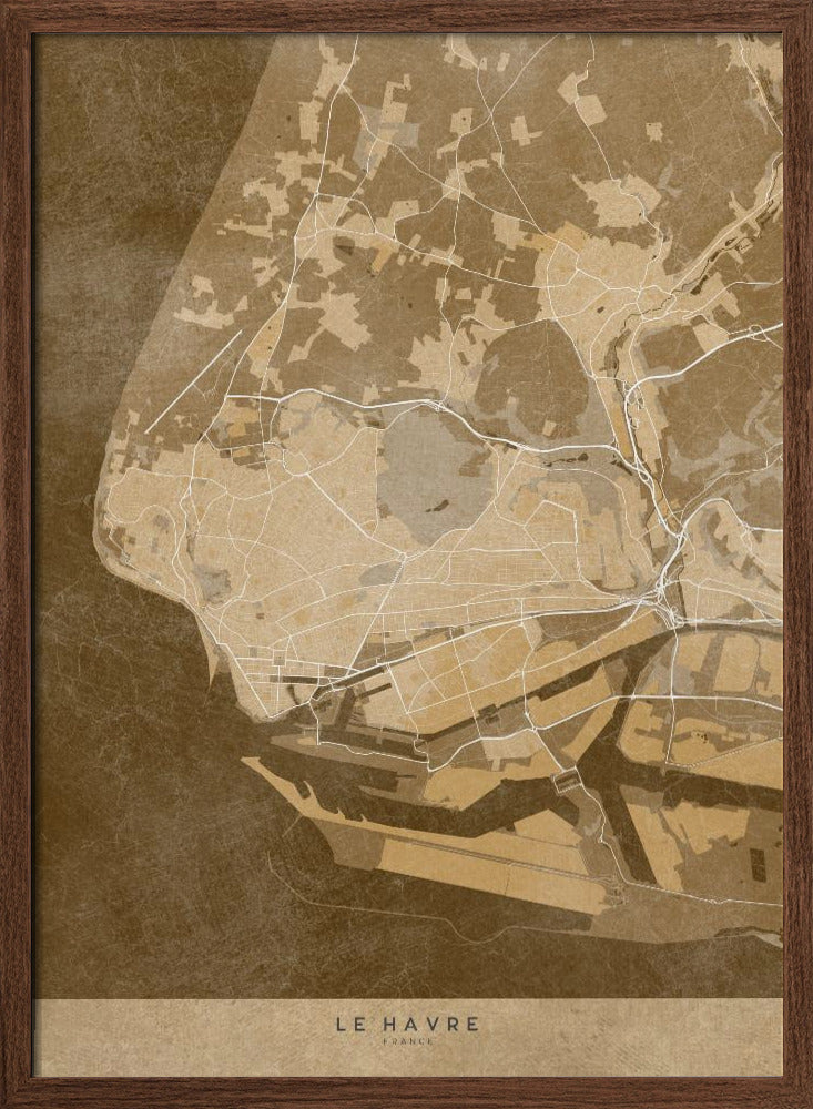 Sepia vintage map of Le Havre France Poster