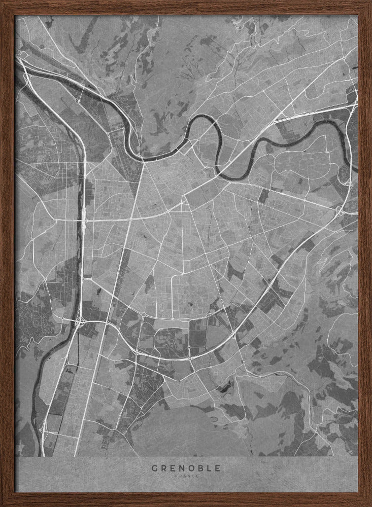 Gray vintage map of Grenoble France Poster