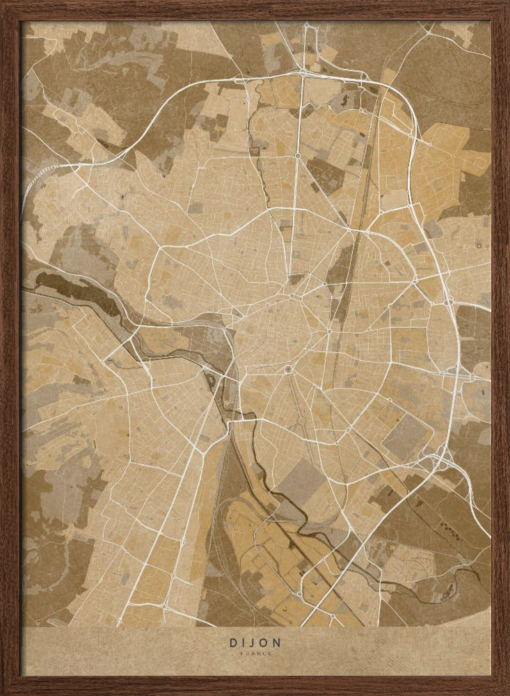 Sepia vintage map of Dijon France Poster