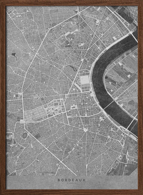 Gray vintage map of Bordeaux downtown France Poster