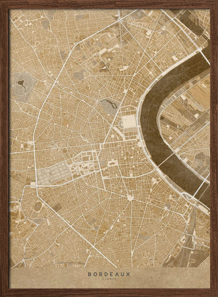 Sepia vintage map of Bordeaux downtown France Poster