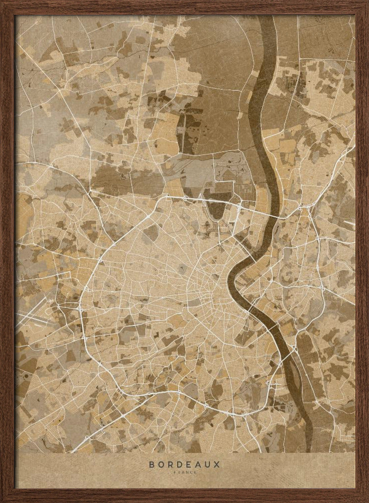 Sepia vintage map of Bordeaux France Poster