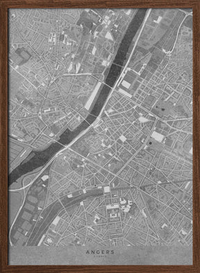 Gray vintage map of Angers downtown France Poster