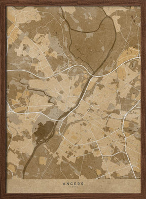 Sepia vintage map of Angers France Poster