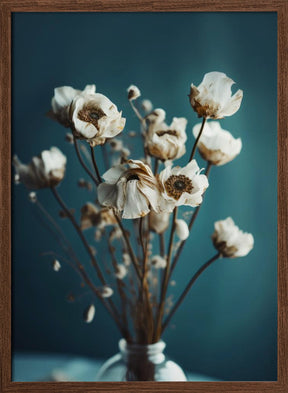 White Flowers On Turquoise Background Poster