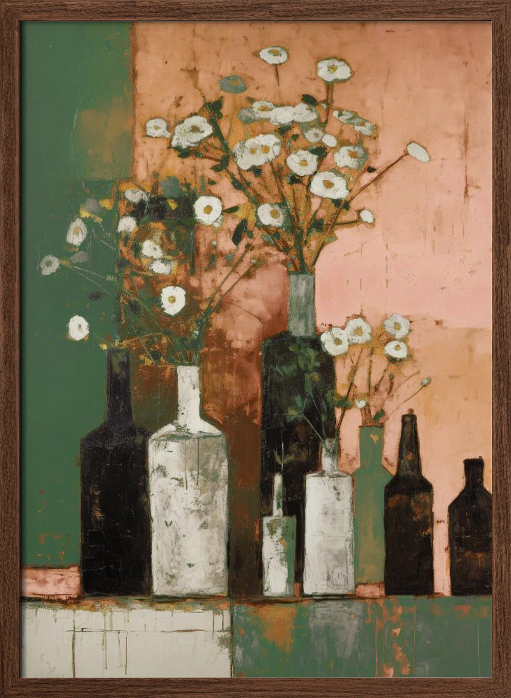 Bottles And Flowers Poster