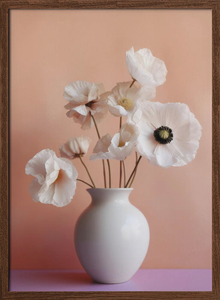 White Poppy In White Vase Poster