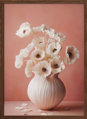 White Poppy On Coral Background Poster