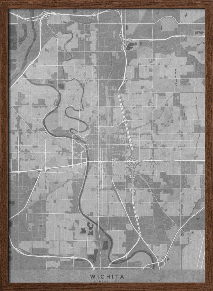 Map of Wichita (Kansas, USA) in gray vintage style Poster