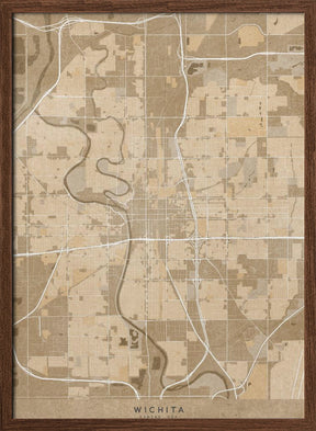 Map of Wichita (Kansas, USA) in sepia vintage style Poster