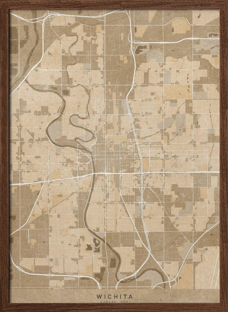 Map of Wichita (Kansas, USA) in sepia vintage style Poster