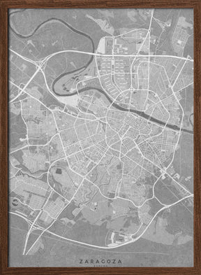 Map of Zaragoza (Spain) in gray vintage style Poster