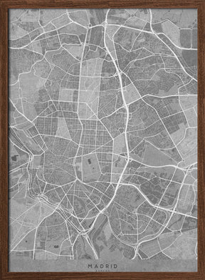 Map of Madrid (Spain) in gray vintage style Poster