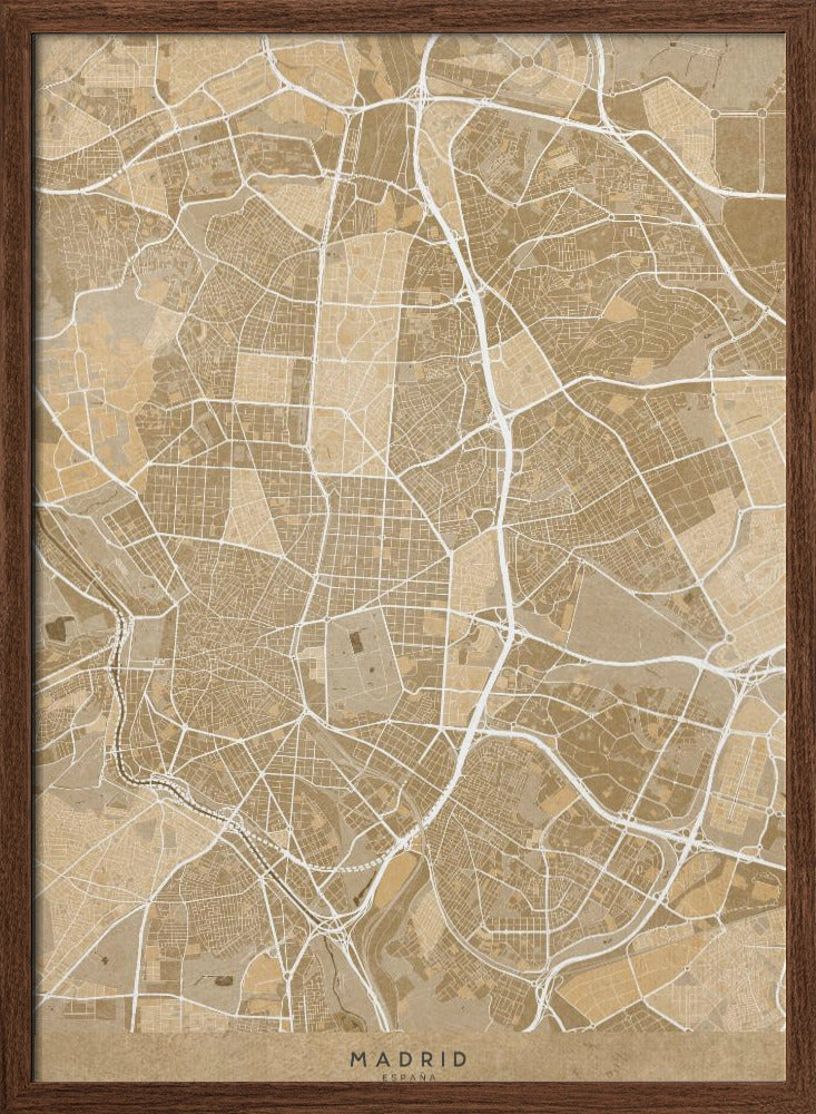 Map of Madrid (Spain) in sepia vintage style Poster