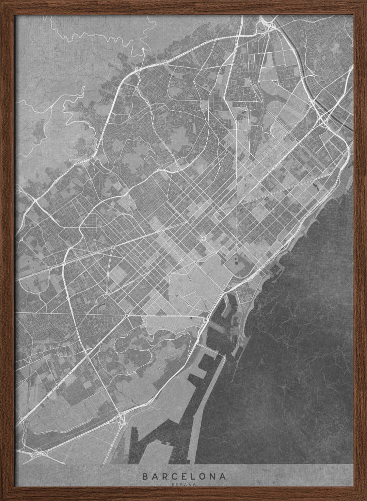 Map of Barcelona (Spain) in gray vintage style Poster