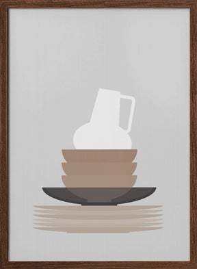 Dishes and vase in gray Poster