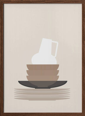 Dishes and a vase in beige Poster