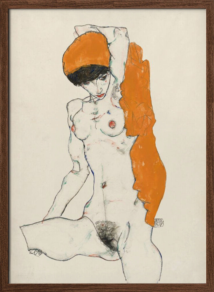 Standing Nude With Orange Drapery 1914 Poster