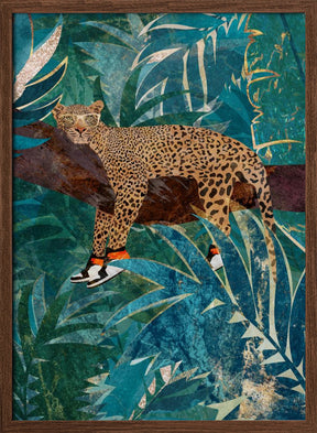 Leopard wearing sneakers in jungle Poster