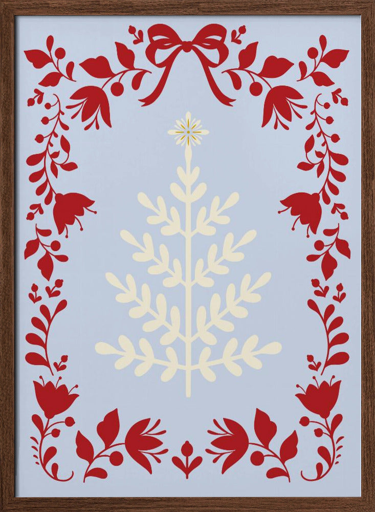 Christmas Tree Blue and Red Poster