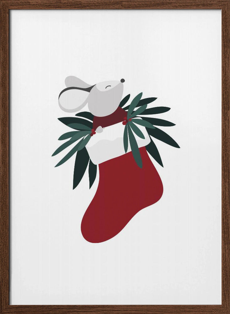 Cute mouse in a Christmas stocking Poster