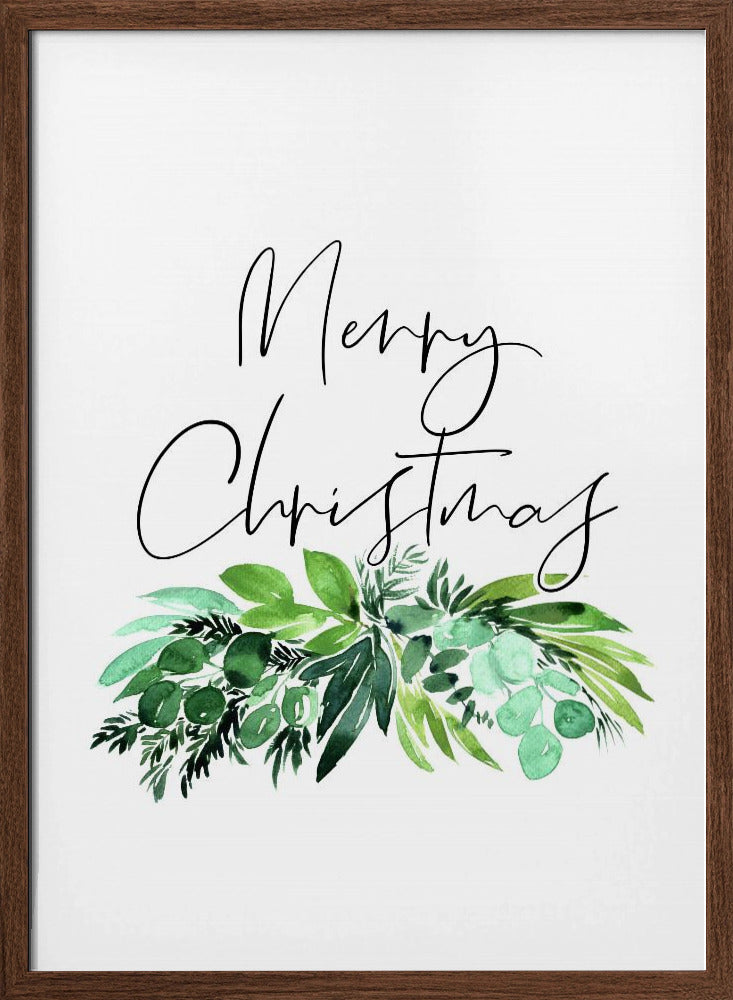 Watercolor greenery Merry Christmas Poster