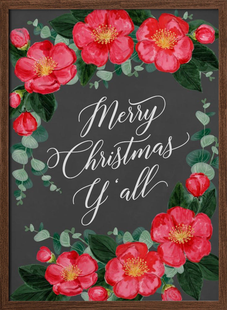 Watercolor camellias Merry Christmas Y'all Poster