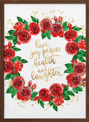 Holiday wishes wreath of red English roses Poster