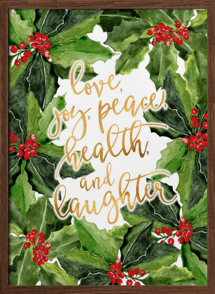 Holly floral art with holiday wishes Poster