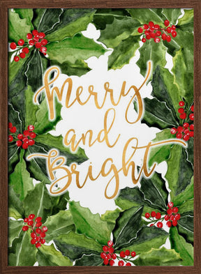 Merry and bright holly floral art Poster