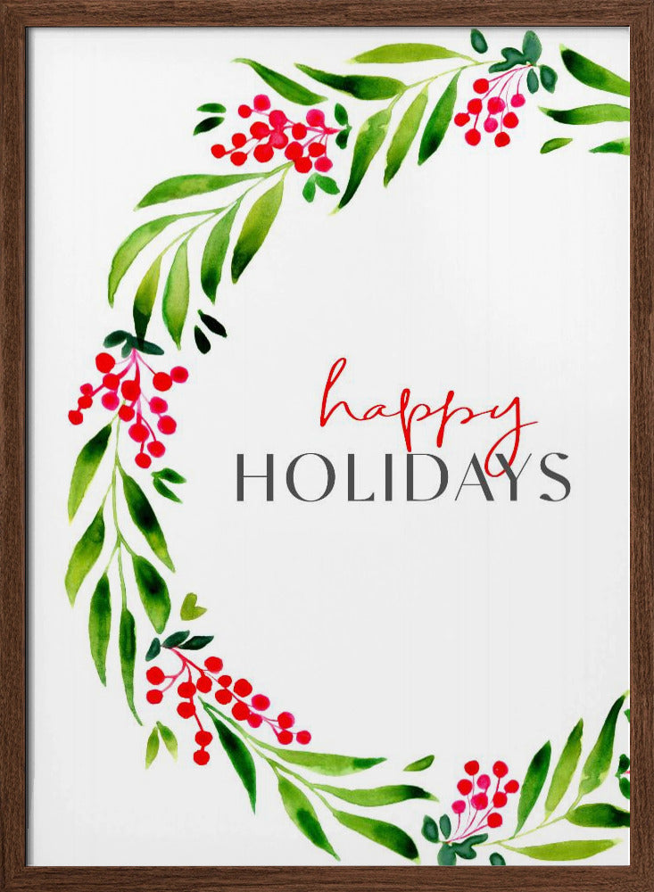 Happy holidays watercolor wreath Poster