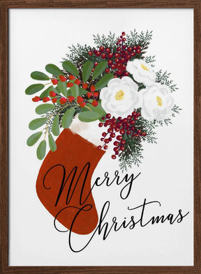 Floral Stocking Merry Christmas in white Poster