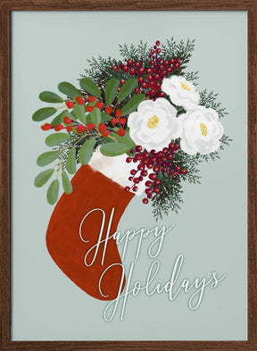 Floral Stocking Happy holidays Poster