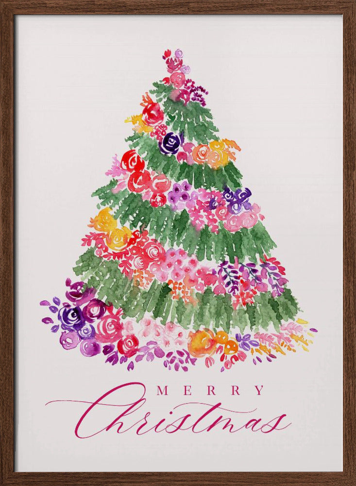 Floral Christmas tree in pink Poster