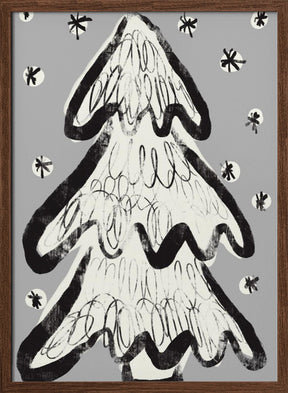 Christmas Tree And Snow Grey Poster