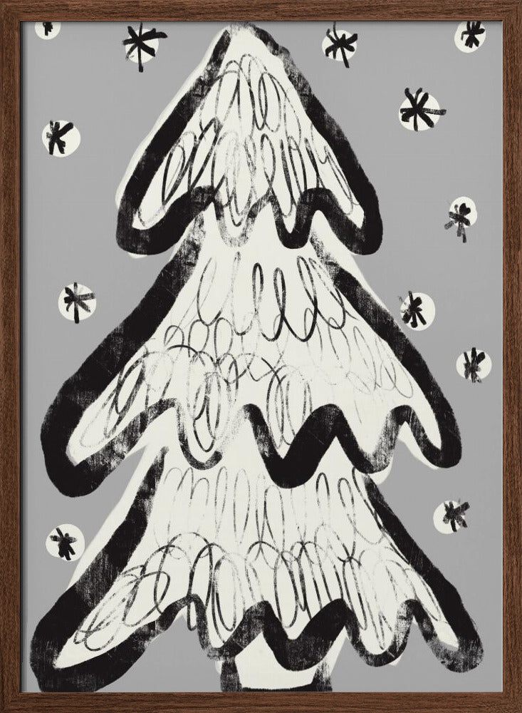 Christmas Tree And Snow Grey Poster