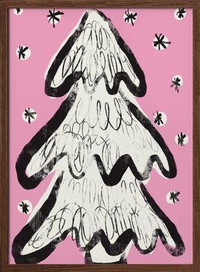 Christmas Tree And Snow Pink Poster