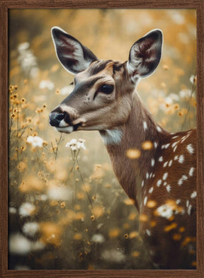 Deer In Flower Field Poster