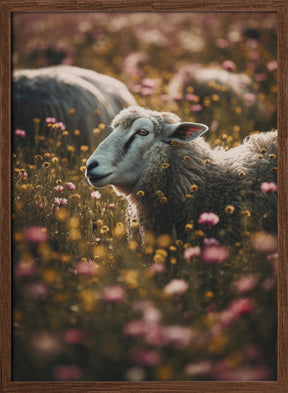 Sheeps In Flower Field Poster