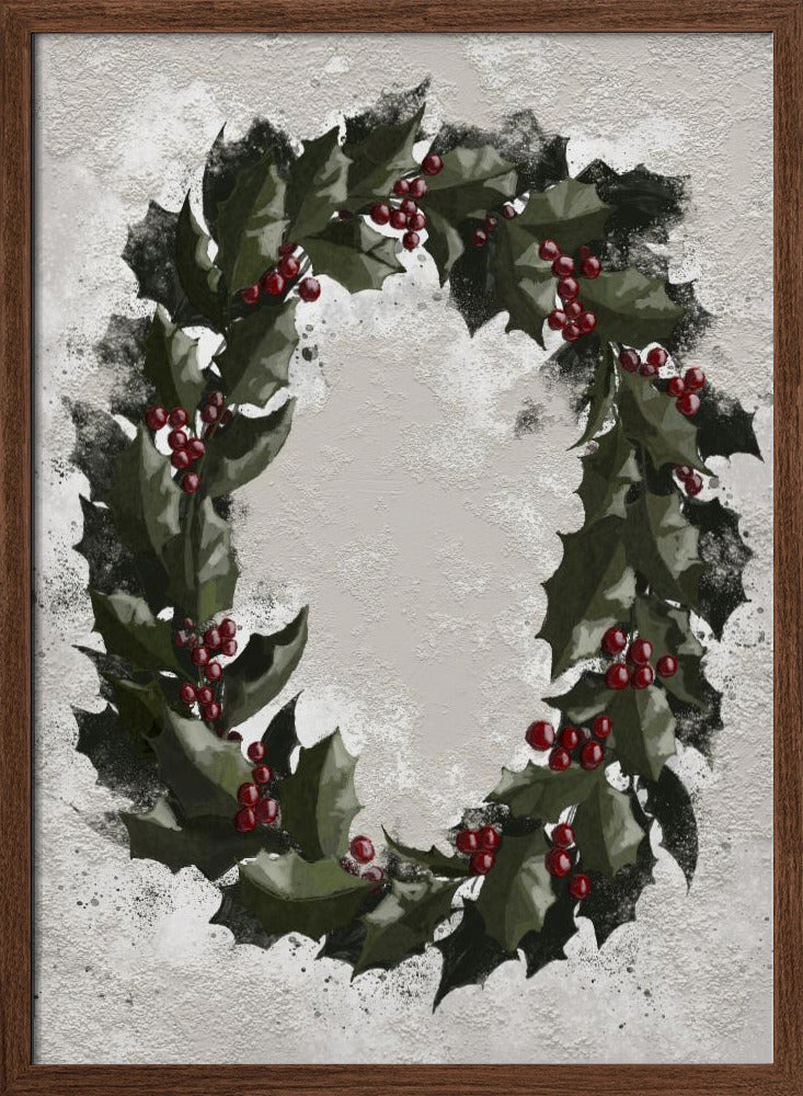 Antique holly wreath Poster