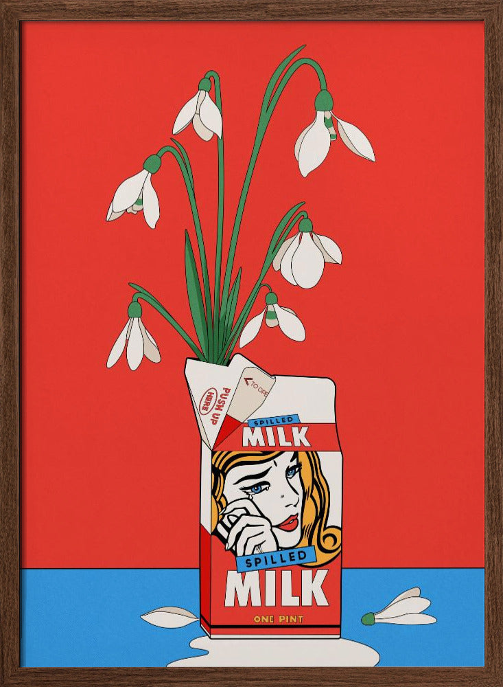 Snowdrops in Spilled Milk Carton Retro Illustration Poster