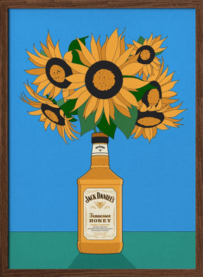 Sunflowers in Honey Whiskey Retro Illustration Poster